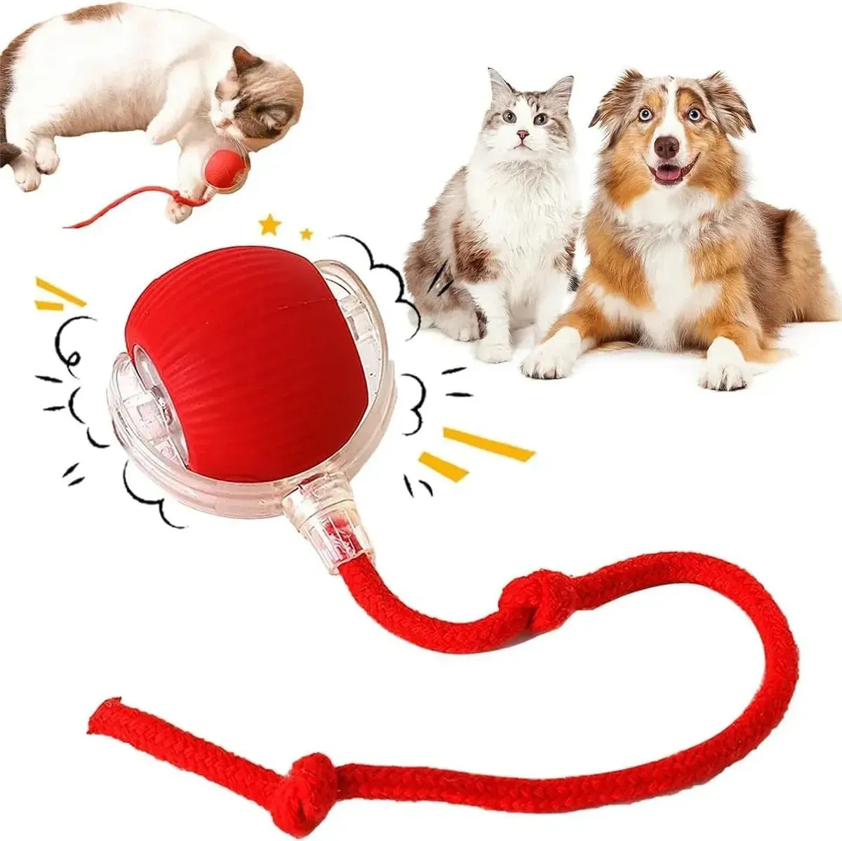 Bolinha Interativa Para Gatos e Cães Pet USB Recarregável Resistente ao Desgaste Brinquedo Automático Vermelho