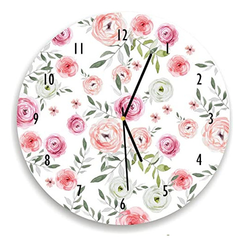 Foduoduo Reloj Pared Floral Guarderia Para Niña Rosa Gris