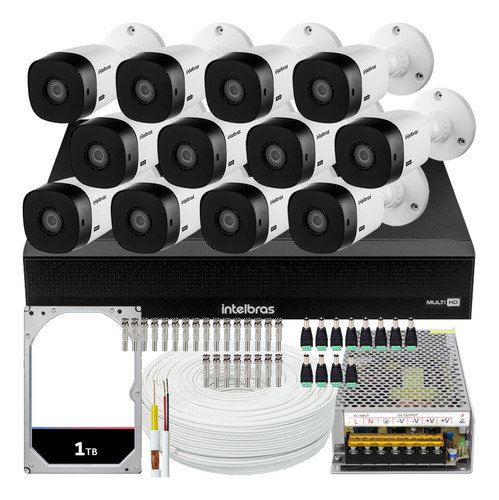 Kit Cftv 12 Cameras Segurança Intelbras Mhdx 1016 Hd 1tera