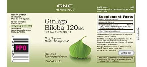 Gnc Herbal Plus Ginkgo Biloba 120 Mg, 100 Cápsulas, Apoya L