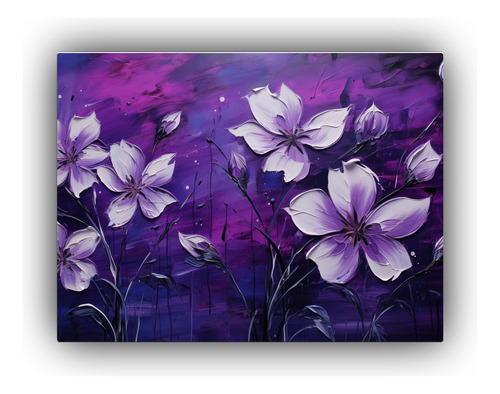 65x50cm Pintura En Lienzo Temática De Flores Púrpuras Y Ne