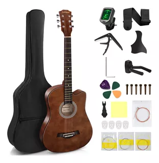 Guitarra Acústica Clasica 38 Inch Con Funda Y Accesorios,FocoMyLord FG820 Paquete para Principiantes Guitarra Diestros Con Bolsa,Cuerdas extra,Capo,Afinador Digital,Alma,Café Matte