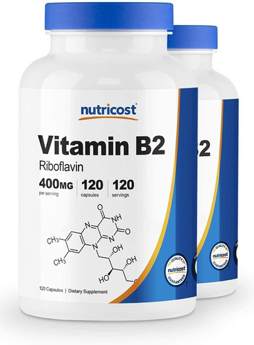  Vitamina B2 / Riboflavina ,400 Mg, 120 Cápsulas Nutricost.