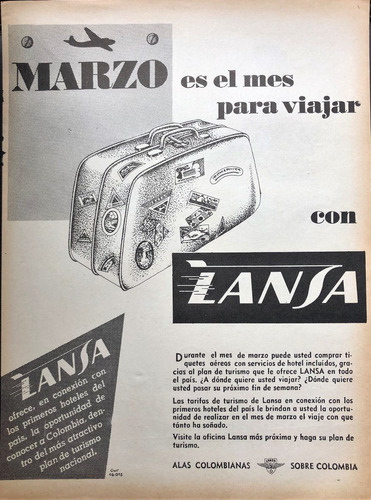 Aerolínea Lansa Aviación Aviso Publicitario De 1950 