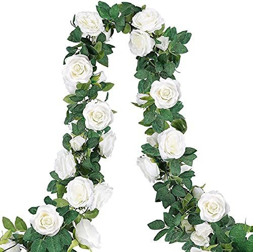 Cocoboo 4pcs 26.2 Pies Artificial Rose Vines Fake Silk White
