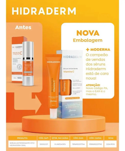 Serum Vitamina C Hidraderm Ciclos 30ml Farmax Tipo de pele Todo tipo de pele
