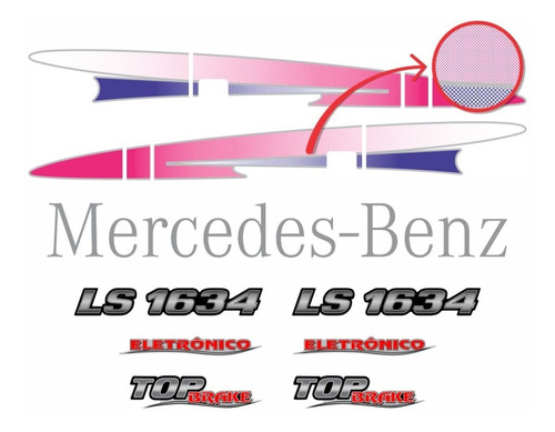 Kit Faixas Emblemas Mercedes Benz Ls 1634 Eletrônico Rosa