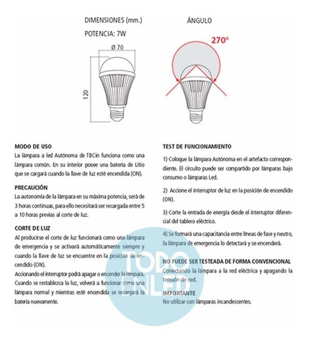 Imagen 3 de 9 de Lampara Bulbo Led Autónoma 7 Watt E27 X 6 Unidades