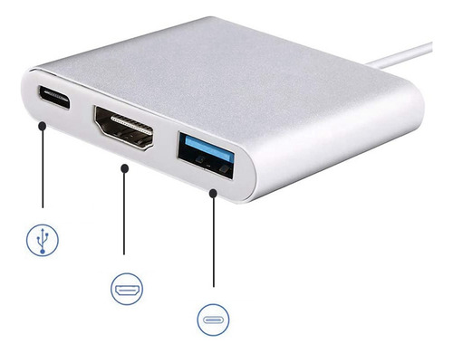 Adaptador Usb C A Hdmi, Multipuerto 3 En 1, Usb Tipo C A 4k