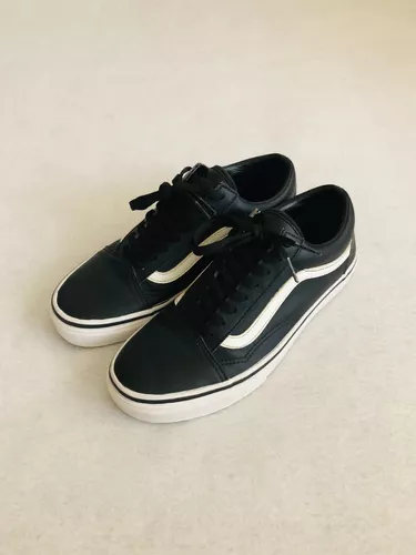 acero Azul carrera Tenis Vans Old Skool De Piel Negros Originales | MercadoLibre