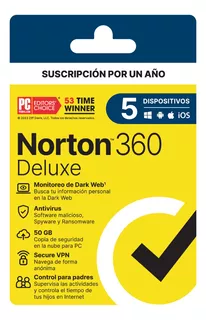 Norton Antivirus 360 Deluxe 50gb 5 Dispositivos 1 Año