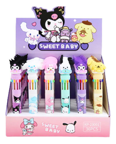 Caneta Colorida 10 Cores Papelaria Kawaii Personagens Oferta