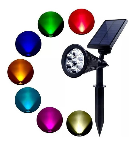 Foco Solar Para Jardín Exterior Luz Led En Colores 2w Rgb