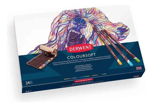 Kit Lápis Cor Derwent Permanente Coloursoft 24 Cores + Estoj