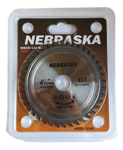 Disco Corte Nebraska Amoladora 115mm Madera 40 Dientes Cuota