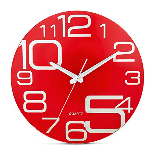 Bernhard Productos Color Rojo Reloj De Pared De Vidrio 12 Pu