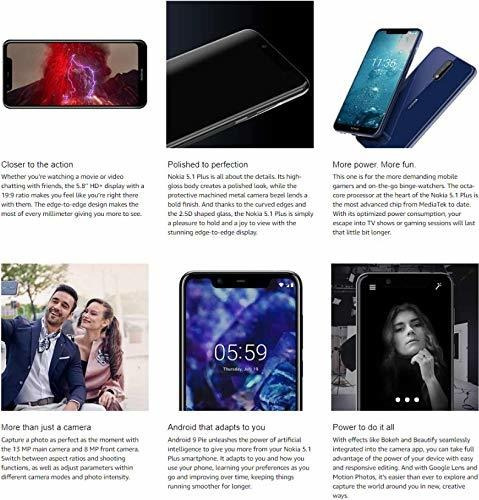 Nokia 5.1 Plus - Android 9.0 Pie - 32 Gb - Cámara Dual - Tel