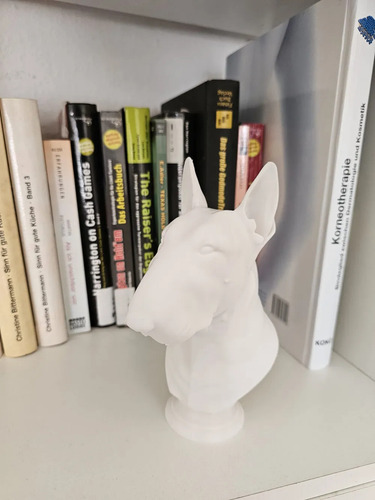 Escultura Figura Busto De Perro Bull Terrier - 3d Style Plateado