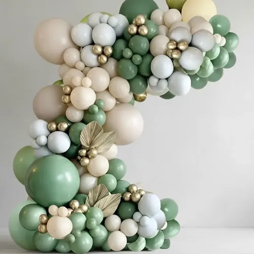 Kit de balões para arco desconstruído nas cores verde e bege, estilo boho