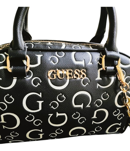 Bolsa Guess Original Dama Ag961108 Negro Blanco Negro Grabado Oro Negro