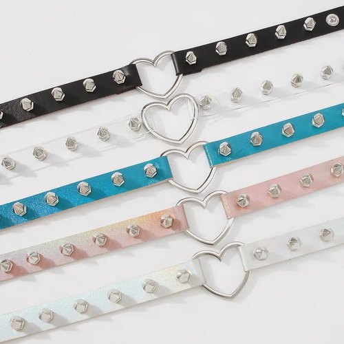 Choker Gargantilla Collar Cuero Corazon Puas Spike Aesthetic