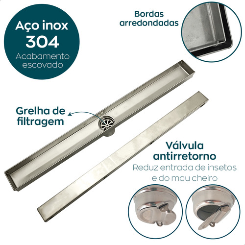 Ralo Linear 90 Cm Aço Inox Tampa Invisível Oculto Retangular Box Banheiro Luxo Não É Pvc Dona D.cor