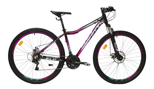 Mountain bike femenina SLP 25 Pro Lady R29 21v color negro/blanco/celeste con pie de apoyo  