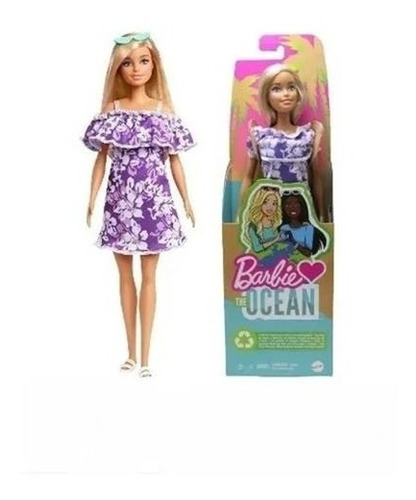 Boneca Barbie Loira Vestido Floral Ecológica Love The Ocean