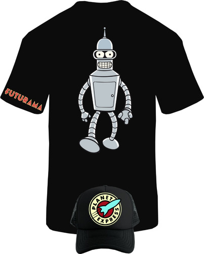 Camiseta Manga Corta Bender Robot Obsequio Gorra