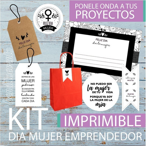 Kit Imprimible Dia Mujer Emprendedor Tag Circulo Tarjeta