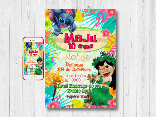 Convite Digital Aniversário Lilo Stitch