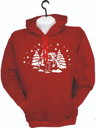 Buzos Hoodie Navideños Dos Muñecos Nieve Arbol Navidad 