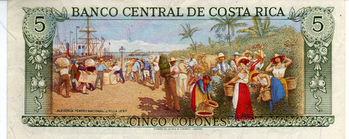 5 Colones Costa Rica 1990 Billete Coleccion Colorido