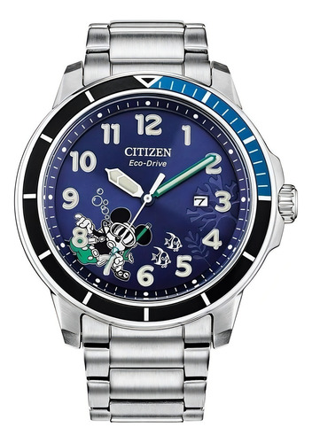Citizen Mickey Water Sport Blue Dial Aw1529-81w .. Dcmstore Color de la correa Gris Color del bisel Plata Color del fondo Azul