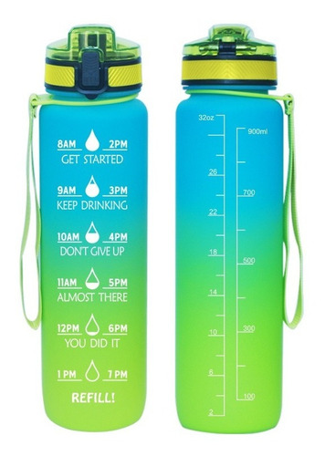 Imagen 2 de 2 de Botella De Agua 1litro Marcador De Tiempo Motivacional