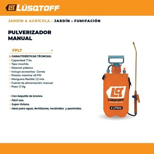 Imagen 4 de 10 de Pulverizador Fumigador De 7 Lts Lanza Laton Lusqtoff Bronce