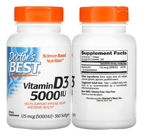 Vitamina D3 5000 Ui Doctors Best 360unid Alta Potenc Orig