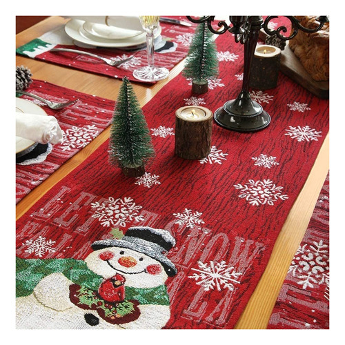 Yi Camino De Mesa Con Adornos Navideños Mantel Muñeco De