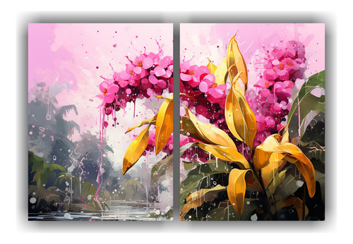 40x20cm Cuadro Abstracto Acuarela Árbol Plátano Flores