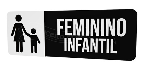 Placa Informativa Preta Banheiro Feminino Infantil Comercio