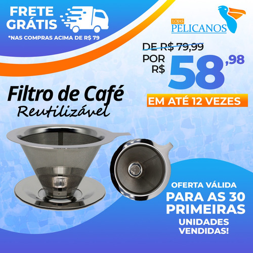 Imagem 2 de 7 de Coador Filtro De Café Chá Reutilizável Em Aço Inox Tamanho M