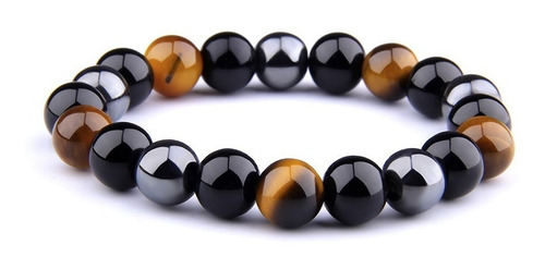 Pulsera Manilla Piedras Naturales Obsidiana Hematita Hombre