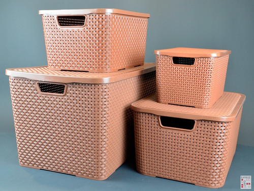 Imagen 7 de 8 de Set 3 Cajas Organizadoras Simil Rattan 7 Litros C/tapa Arq