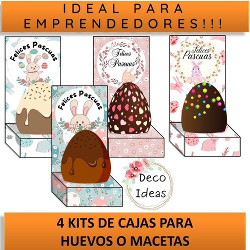 Imagen 1 de 6 de Kit Imprimible 03 Pascuas Caja Porta Huevo O Maceta + Tag