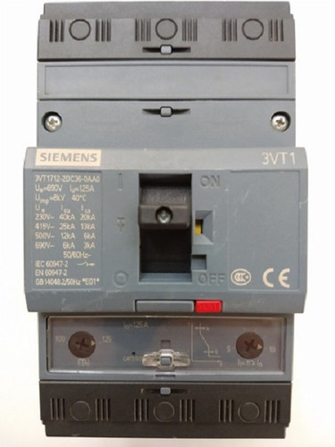 Breaker 3x125 Amp Reg 100-125 A Siemens 3vt1712-2dc36-0aa0