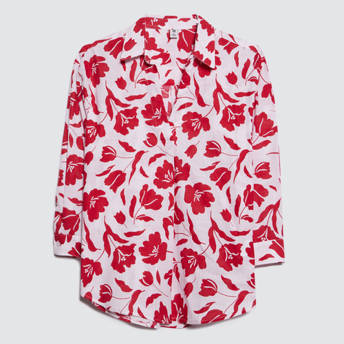 Camisa Mujer Ostu M/c Rojo Algodón 40010201-30165