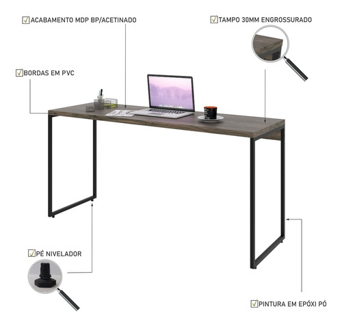 Imagem 2 de 5 de Escrivaninha Para Escritório Diretor 1,50m Dynamica