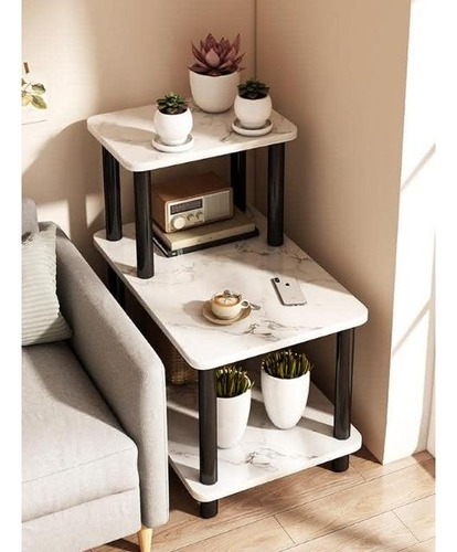 Mesa Auxiliar Madera Con 3 Estantes Mesa Lateral Multiusos