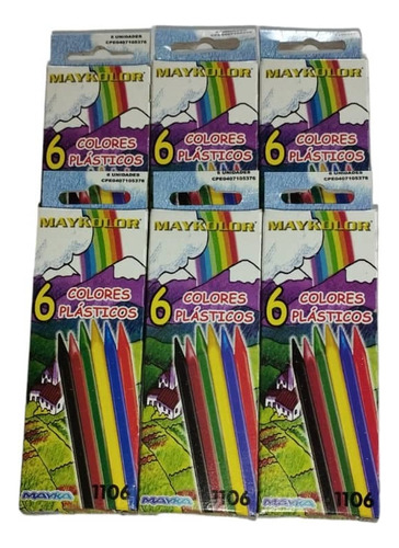 Creyones Plasticos Maykolor 6 Colores (pack 6 Cajas)