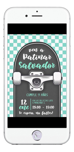 Invitación Cumpleaños Digital Tarjeta Patineta Skater